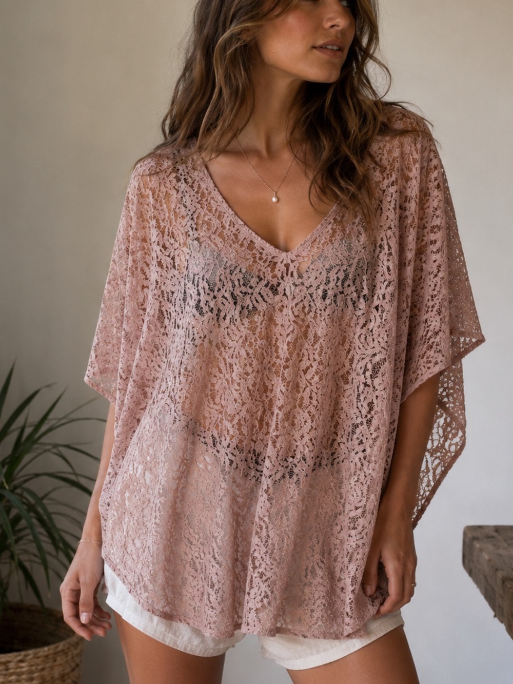 Melissa Odabash Blush Pink Lace Cover Up One Size Beach Boho Resort